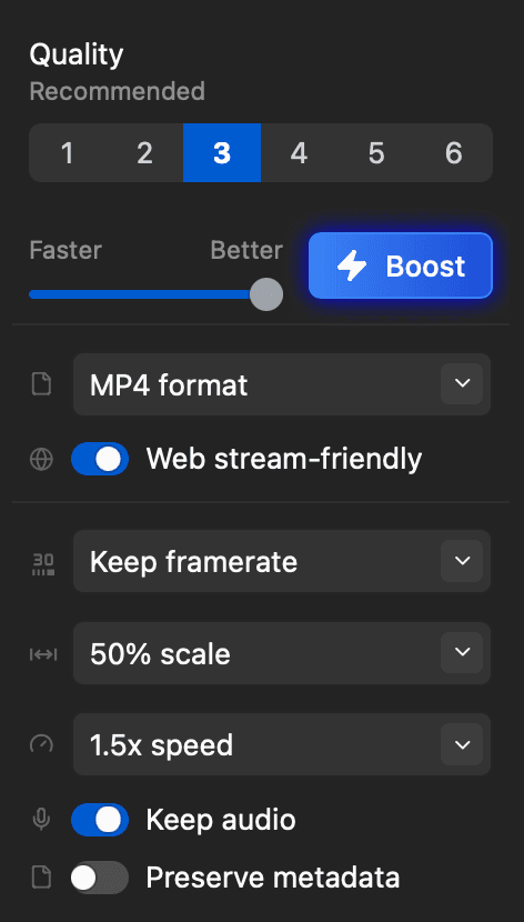 Settings interface